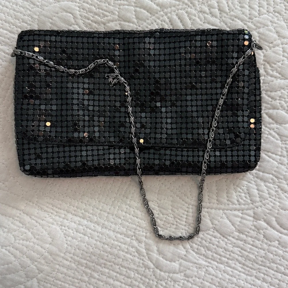 Boho Y2K Black Metal Mesh Clutch Evening Bag Festival Wristlet Glam Purse